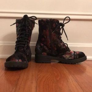 Madden girl velvet floral combat boots